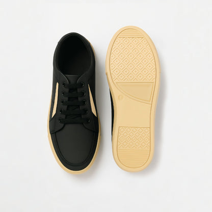 NextFly Black Luxe Sneakers with Beige Sole – Premium Casual Wear"