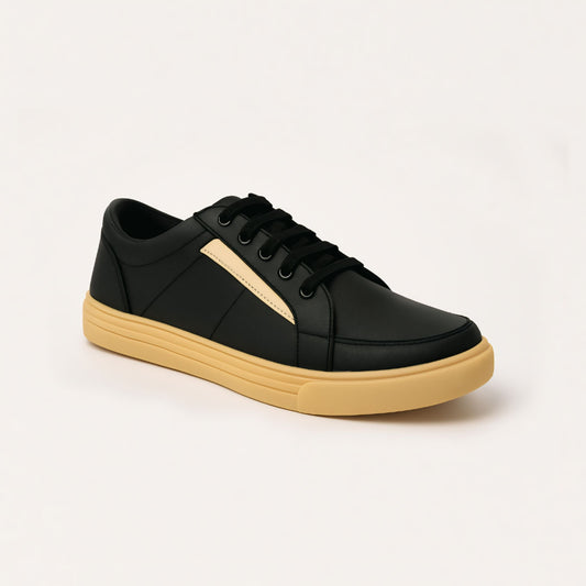 NextFly Black Luxe Sneakers with Beige Sole – Premium Casual Wear"