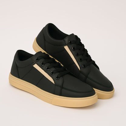 NextFly Black Luxe Sneakers with Beige Sole – Premium Casual Wear"