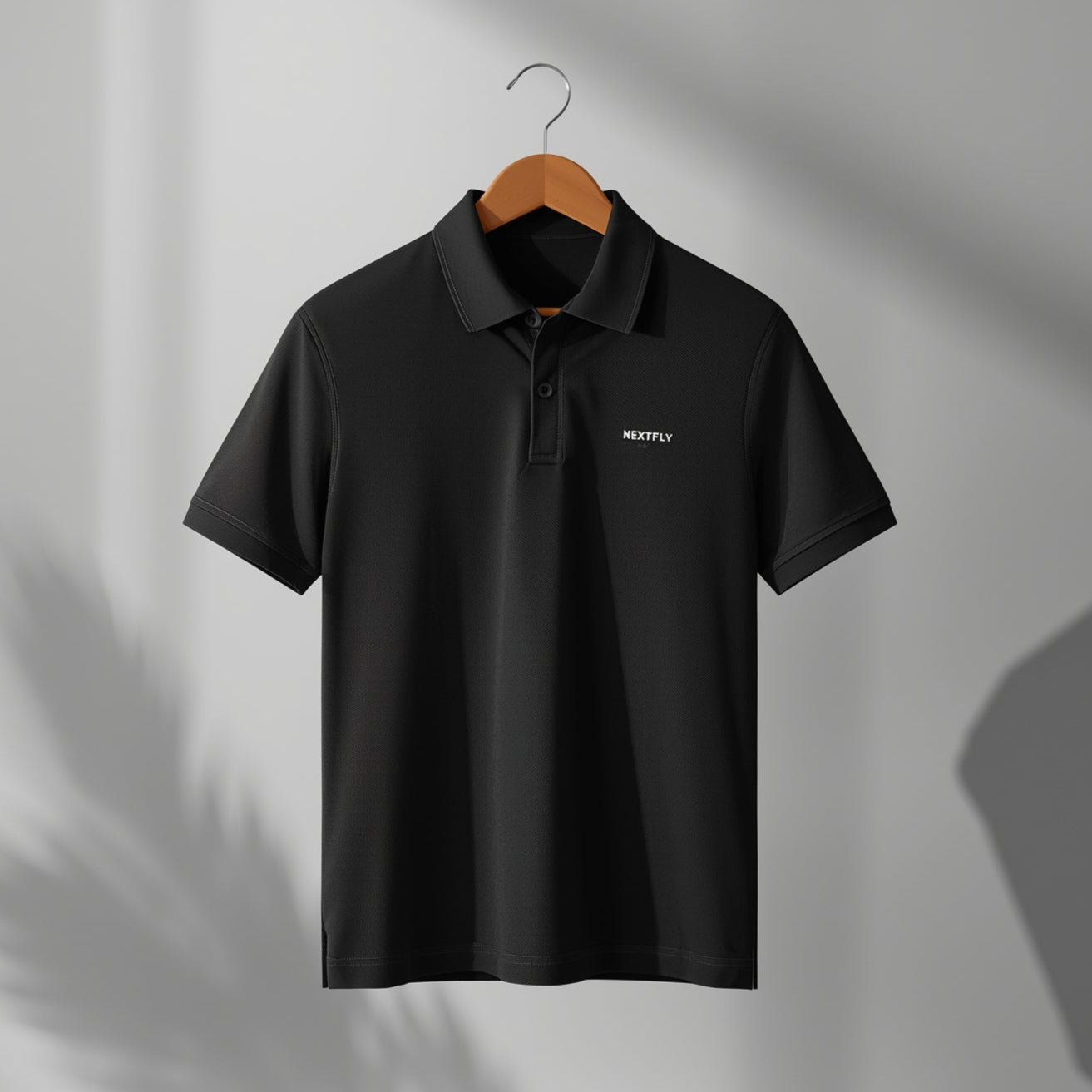 NextFly Premium Black Polo T-Shirt for Men – Classic Fit, Soft Cotton, Stylish Casual Wear