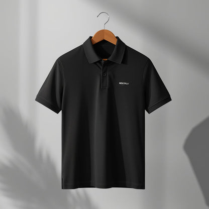 NextFly Premium Black Polo T-Shirt for Men – Classic Fit, Soft Cotton, Stylish Casual Wear