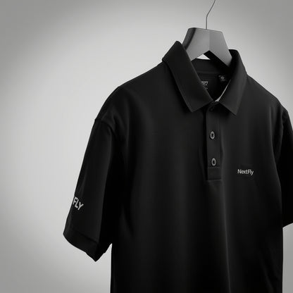 NextFly Premium Black Polo T-Shirt for Men – Classic Fit, Soft Cotton, Stylish Casual Wear